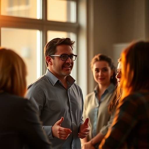 Un líder motivando a su equipo con una charla inspiradora y empática.